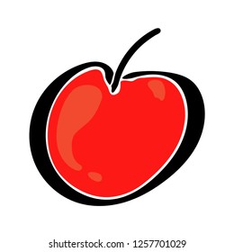 Apple fruit leaf vector monochrome color logo. Simplified retro illustration. Wrapping, scrapbook paper background.Childish cartoon style emblem, seal. Element for design, wallpaper, fabric printing.