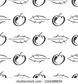 Apple fruit leaf vector plain seamless pattern. Simplified retro illustration. Wrapping, scrapbook paper background.Childish cartoon style bright garden. Element for design, wallpaper, fabric printing