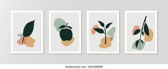 Apple fruit leaves plant botanical wall art 4 set design. Canvas of 18 inch width and 24 inch height.