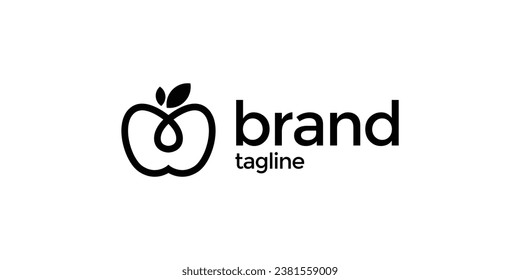 apple fruit line art logo template for brand business company