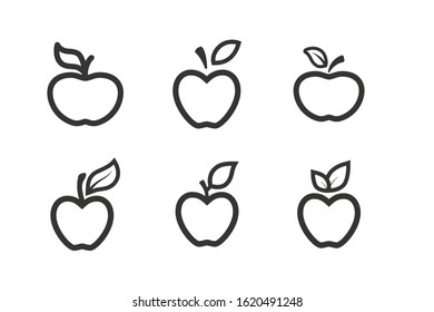 Apple fruit line icons set. Organic nutrition healthy food. Hand draw illustration. Apples Isolated on white background. - Vector.