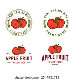 apple fruit logo design, with fresh apple fruit icon. Perfect for fruit labels, juice drink icons or drink product stickers