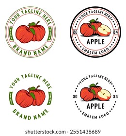 apple fruit logo design set, with fresh apple fruit icon. Perfect for fruit label, juice drink icon, or beverage product sticker