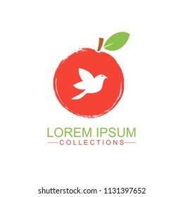 Apple fruit logo design template and emblem made with BIRD and - natural badge for cosmetics
