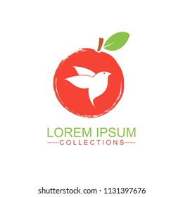 Apple fruit logo design template and emblem made with BIRD and - natural badge for cosmetics
