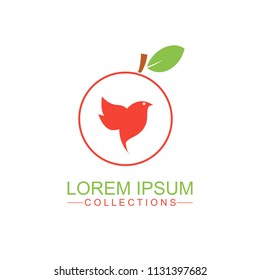 Apple fruit logo design template and emblem made with BIRD and - natural badge for cosmetics