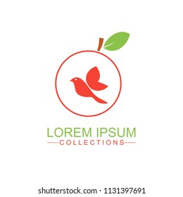 Apple fruit logo design template and emblem made with BIRD and - natural badge for cosmetics