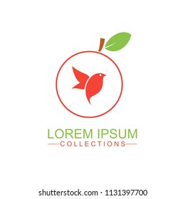 Apple fruit logo design template and emblem made with BIRD and - natural badge for cosmetics