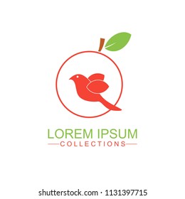 Apple fruit logo design template and emblem made with BIRD and - natural badge for cosmetics