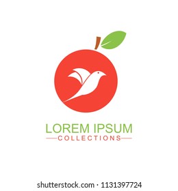 Apple fruit logo design template and emblem made with BIRD and - natural badge for cosmetics