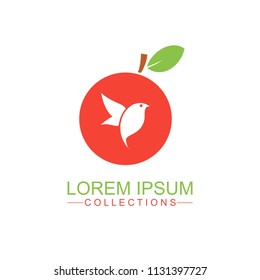 Apple fruit logo design template and emblem made with BIRD and - natural badge for cosmetics