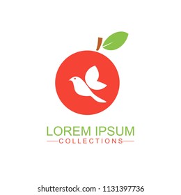 Apple fruit logo design template and emblem made with BIRD and - natural badge for cosmetics
