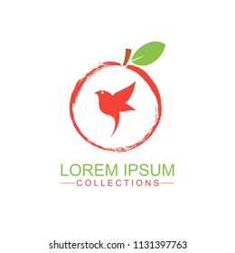 Apple fruit logo design template and emblem made with BIRD and - natural badge for cosmetics
