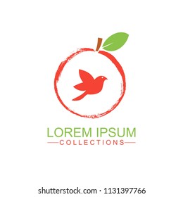 Apple fruit logo design template and emblem made with BIRD and - natural badge for cosmetics