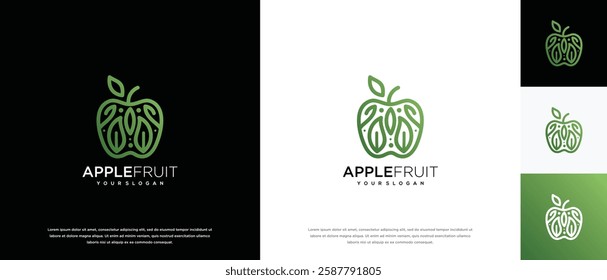 Apple fruit logo design. Apple fruit logo template with leaf. Apple logo symbol icon