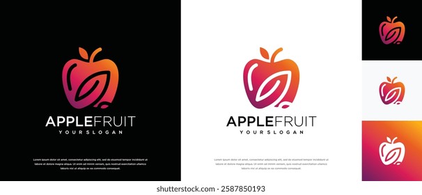 Apple fruit logo design. Apple fruit logo template with leaf. Apple logo symbol icon