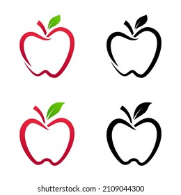 Vector de la línea de arte del logo de la fruta de Apple. Logo de Apple aislado de fondo blanco.