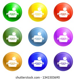 Apple fruit lunchbox icons vector 9 color set isolated on white background for any web design 