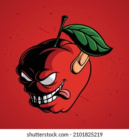 Apple Fruit Mascot With Fierce Faced