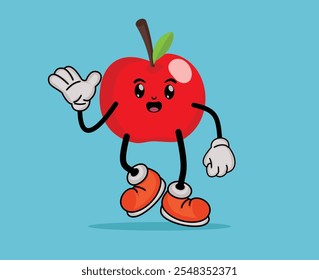 Mascota de fruta de manzana en estilo de dibujos animados lindos planos o concepto de verano tropical de frutas