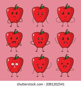 Icono de caricatura ilustración de un conjunto de expresiones de manzana lindo
