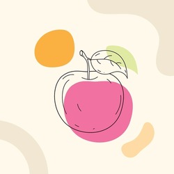 Apple Fruit Modern Vector Illustration Logo, Clip Art, Line Art, Wall Decor for Kitchen or Cafe
