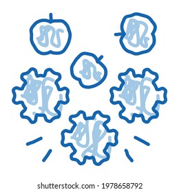 apple fruit on conveyor sketch icon vector. Hand drawn blue doodle line art apple fruit on conveyor sign. isolated symbol illustration