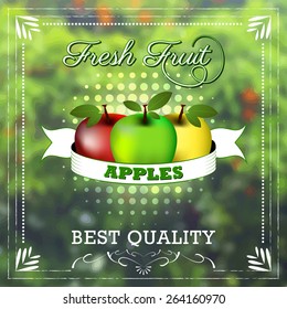 Apple fruit on natural background with ribbon. Fruity edition/vector illustration