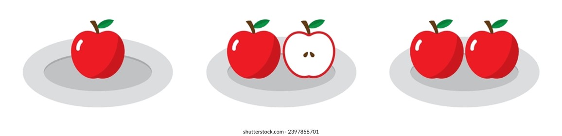 Apple fruit on plate icon, vector illustration