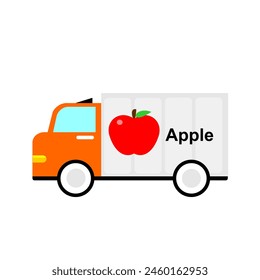Apple fruit on truck container cartoon illustration. can used to kids education printable, web, social media