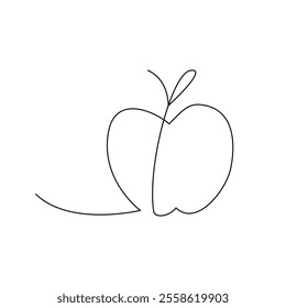 Apple Fruit One Single Line Drawing. Vector Illustration of Continuous Monoline Sign Illustration. Linear Art.