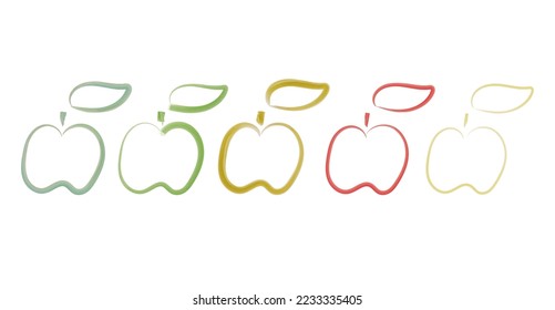 apple fruit organic farm product, watercolor line vector set