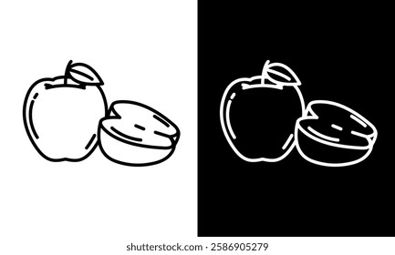 Apple fruit in outline style. Very suitable for logos, icons, prints, and other design complements.
