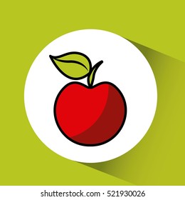 apple fruit over white circle and green background. healthy food design. vector illustration