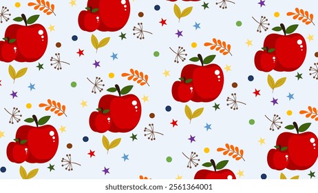 Apple fruit pattern background. Vector of Apple fruit icon. Perfect for textile, fabric, print, web, business, advertising, social media, many more. SSTKbackgrounds 
