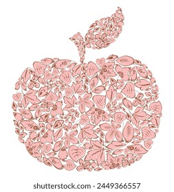 Apple fruit pink outline shape round isolated on white season leaf contours silhouette autumn vector design element abstract 