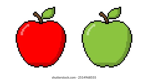 Diseño simple del icono del píxel de la fruta de la manzana