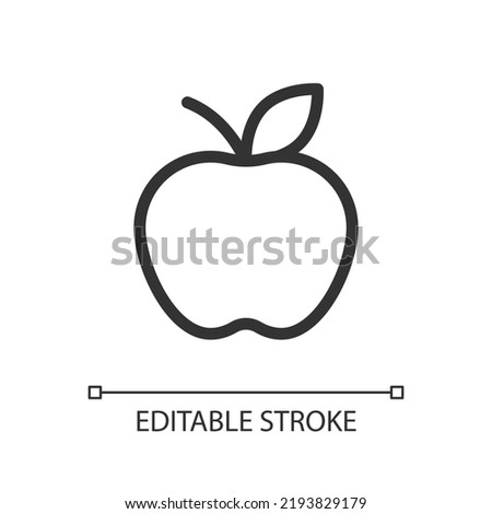 Apple fruit pixel perfect linear ui icon. Organic products selling. Local farmers market. GUI, UX design. Outline isolated user interface element for app and web. Editable stroke. Arial font used
