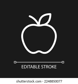 Apple fruit pixel perfect white linear ui icon for dark theme. Organic products selling. Vector line pictogram. Isolated user interface symbol for night mode. Editable stroke. Arial font used