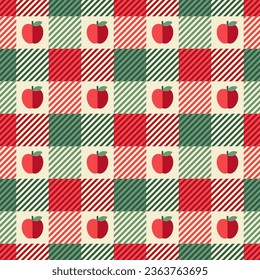 Apple fruit with plaid pattern design for autumn season and christmas holidays.