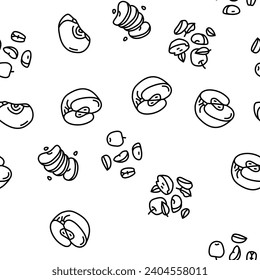 apple fruit red green leaf fresh Vector Seamless Pattern Thin Line Illustration