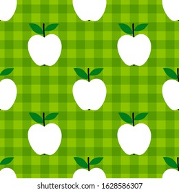Apple fruit. Fruit seamless background or wallpaper. Checkered plaid repeated design great for kitchen and food digital paper, textile, fabric, decor, wrapping. Vintage surface illustration. 