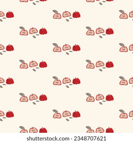 Apple fruit. Fruit seamless background or wallpaper. Repeated design great for kitchen and food digital paper, textile, fabric, decor, wrapping. Vintage surface illustration.