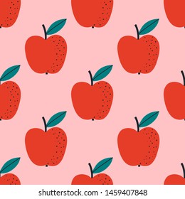 Apple fruit seamless pattern, abstract repeated background. For paper, cover, fabric, gift wrap, wall art, interior décor. Simple surface pattern design.  Vector
