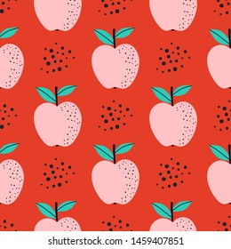 Apple fruit seamless pattern, abstract repeated background. For paper, cover, fabric, gift wrap, wall art, interior décor. Simple surface pattern design. Vector