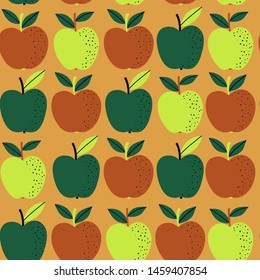 Apple fruit seamless pattern, abstract repeated background. For paper, cover, fabric, gift wrap, wall art, interior décor. Simple surface pattern design in vintage style. Vector