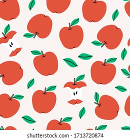 Apple fruit Seamless pattern, abstract repeated background. For paper, cover, fabric, gift wrap, wall art, interior decoration. Simple surface pattern design. Hand drawn colored Vector illustration