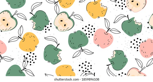 Apple fruit seamless pattern, abstract repeated background for  gift wrap, paper, cover, fabric, wall art, interior décor. Simple top view pattern design. Vector