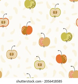 Apple fruit seamless pattern, abstract vector repeated background. Stylish template for paper, tiles, cover, fabric, gift wrapping, walls, clothing, banner, interior design. Simple surface design