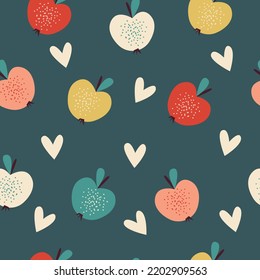 Apple fruit seamless pattern, abstract repeated background. For paper, cover, fabric, gift wrap, wall art, interior décor. Simple surface pattern design. Vector